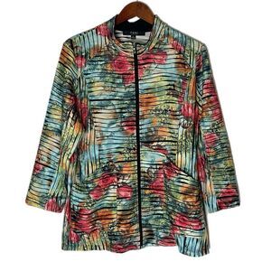 Toni Morgan Full Zip Multi-color Floral Stripe Jacket